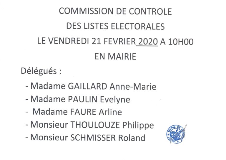 Commission de contrôle listes électorales Mairie de Sernhac Commission de contrôle listes électorales Mairie de Sernhac